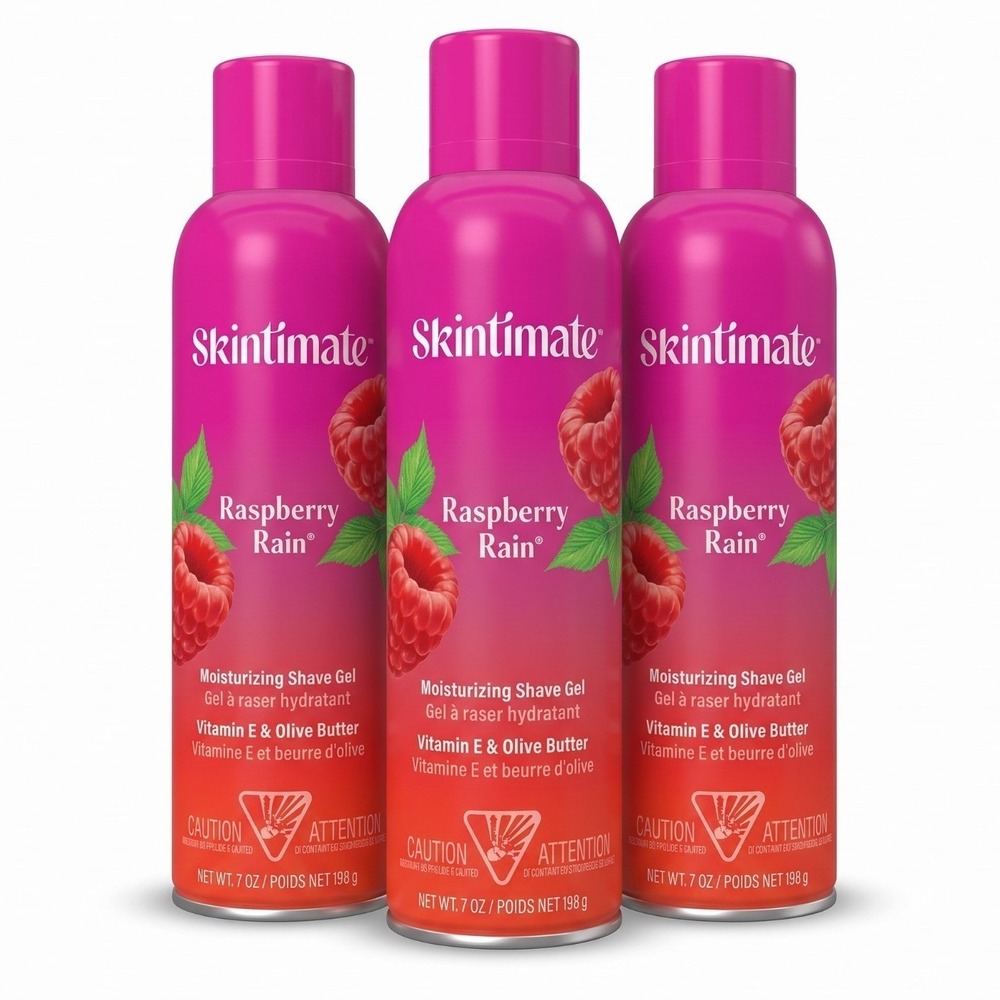 Skintimate Raspberry Rain Moisturizing Shave Gel 7oz Vitamin E Olive Butter 3pk